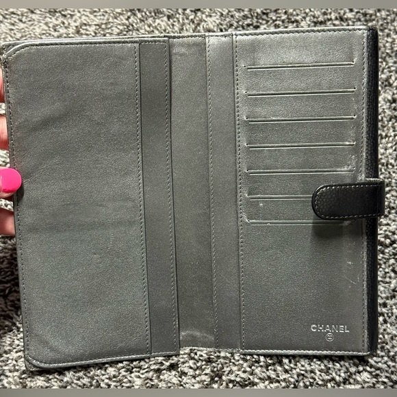 Chanel vintage black Caviar leather large flap wallet with insert/chain - Picture 9 of 17